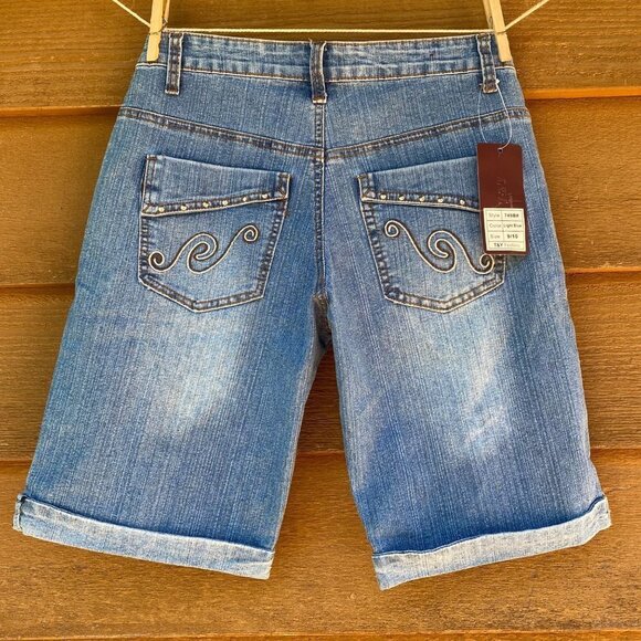 T & Y Fashion Straight High Waisted Cuffed Blue Jean Shorts Denim - Picture 8 of 13